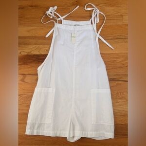 NWT Aerie White Tie-Shoulder Beach Light Linen Shortall /Overall Romper sz L